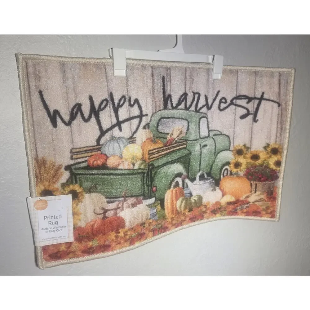Perfect Harvest “ Happy Harvest” Fall Thanksgiving Rug Lightweight 17”x27”